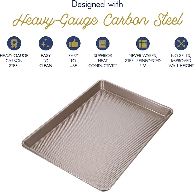 Wire Rack Baking Sheet Pan Set - Half Sheet Pan - Champagne | 100% Stainless Steel, Dishwasher Safe, Steel Reinforced Rim, Food Safe, Oven Safe, Non Stick, PFOA-Free, PTFE-Free
