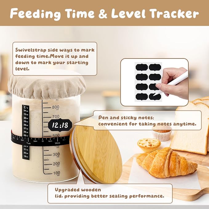 Banneton Bread Proofing Basket Set, Sourdough Starter Kit with Starter Jar, Digital Scale, Whisk, Dough Scraper, Bread Lame, Bread Making Tools Kit for Baking, Fermentation