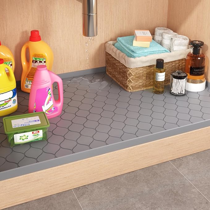 Winisok Waterproof Under Sink Mat 22" x 19", Silicone Mat, Black | Raised Edge Traps Spills & Leaks, Shelf Liner, Cabinet Protector, for Kitchen, Bathroom, Boots, Pets, Home Essentials