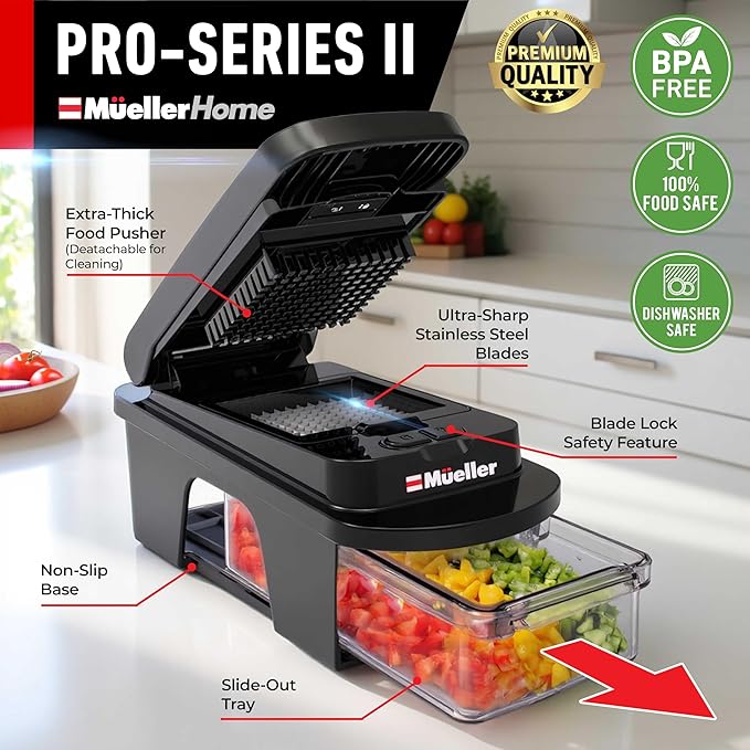 MUELLER HOME ULTIMATE 12 Blade Vegetable Chopper, Mandoline Slicer and Spiralizer, Dicer, Grater, Kitchen Essentials & Accessories, Black
