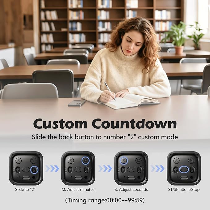 Pomodoro Timer Cube, Productivity Visual Timer Flip, 5/10/30/60 Min Preset Custom Countdown, ADHD Tool Rotating Countdown Stopwatch, Vibrate/High/Low Volume, for Study, Work, Game, Kitchen-Black