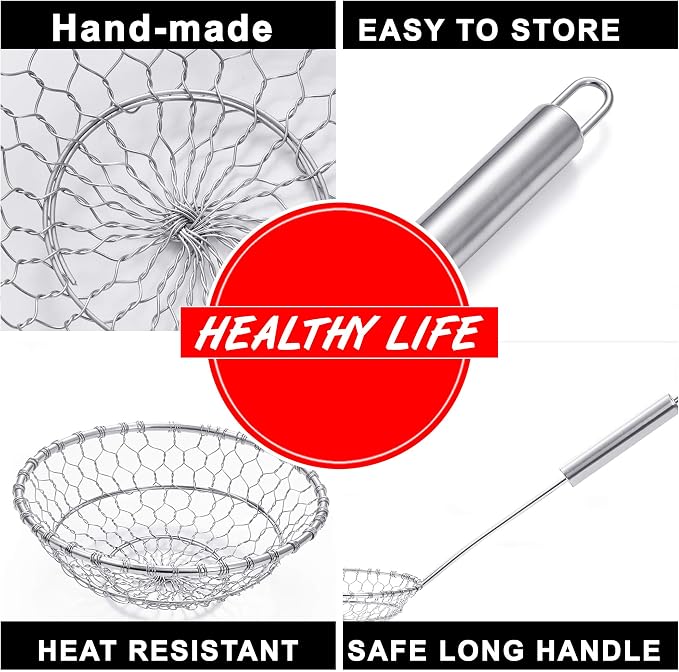 Stainless Steel Spider Strainer Skimmer Ladle for Cooking and Frying, 13.7 Inch length Skimmer Strainer