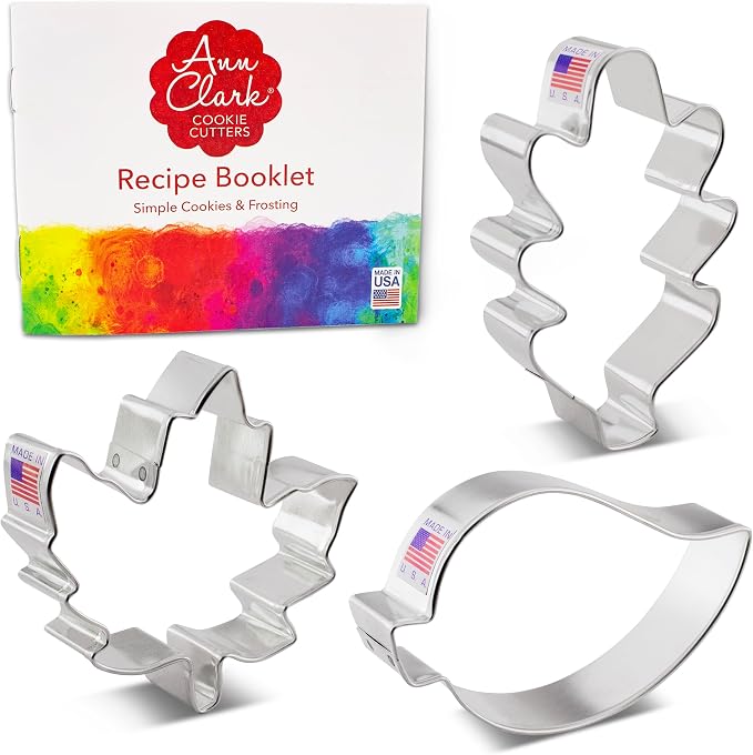 Ann Clark Fall Leaves 3-Pc. Cookie Cutter Set, Made in USA, Maple, Oak and Teardrop Leaves