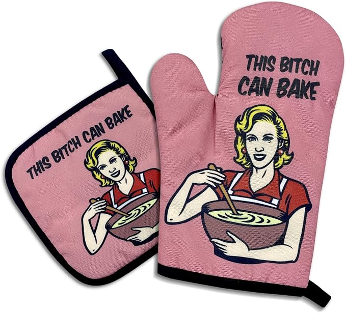 This Bxxch Can Bake, Funny Oven Mitts and Pot Holders, Silicone Non-Slip Oven Mitts, Kitchen Gift for Women, Bake Lover Gift, Housewarming Gift Ideas
