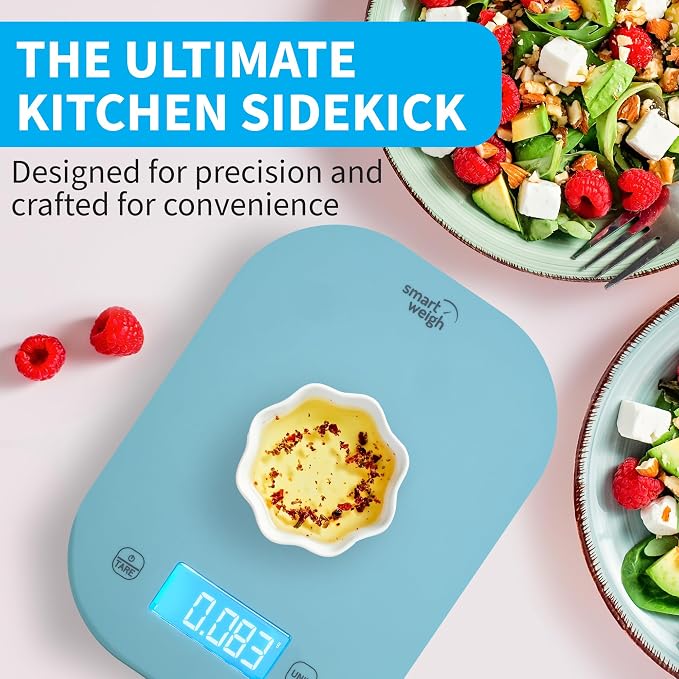 Smart Weigh Blue Digital Kitchen Scale for Cooking, Weight Loss, Calorie Tracking, Baking, Food Portion Control, and Meal Prep - Accurate Measurements in Grams and Ounces