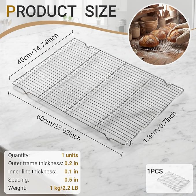 Lounsweer Cooling Racks, 24L x 16W x 1H Stainless Steel Wire Rack for Baking Sheet, Large Cookie Cooling Rack, Oven Safe Cooking Racks for Sheet Pan, Dishwasher Safe, Full Size