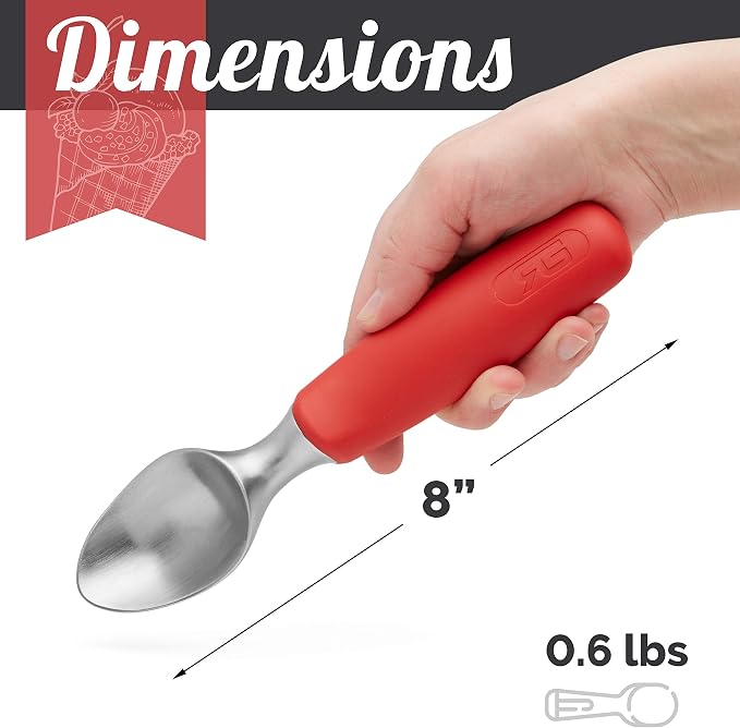 Rockland Guard Ice Cream Scoop with Chisel-Shaped Tip, Non-Slip Easy to Grip Handle, Solid Stainless Steel for Hard or Soft Ice Cream - Dishwasher Safe. (Red)