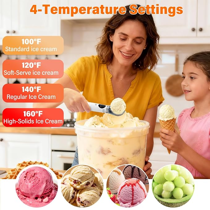TRELC Heated Ice Cream Scoop Rechargeable, Electric Ice Cream Scooper with 4-Level Temp 100-160℉ & LED Display, 2500mA Battery, Ergonomic Handle, Easy to Scoop for Hard Ice Cream(White)