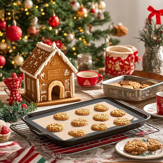 4 Pcs Silicone Baking Mat, Non-Stick, Reusable, Easy Cleanup | 480℉ Heat Resistant, Food Safe Silicone Mats for Baking Cookies, Macarons, Vegetables(Grey)