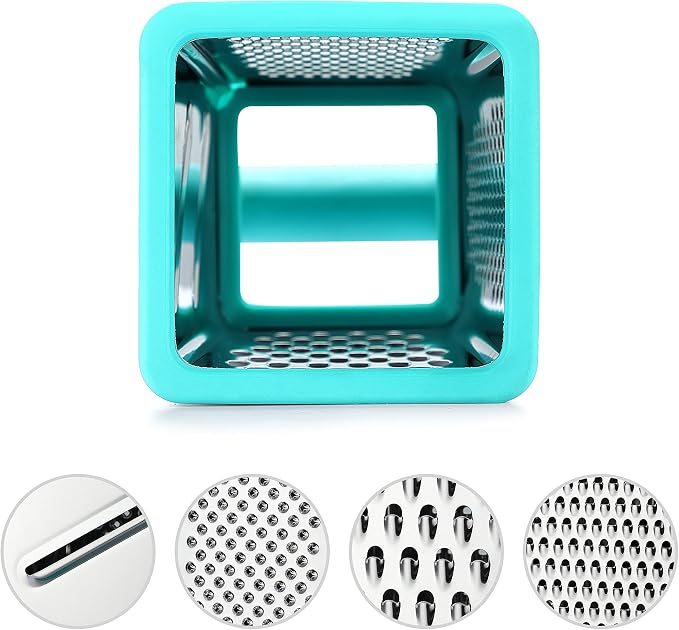 Marco Almond® KYA57B Box Grater,Stainless Steel Grater with 4 Sides,Slicer 5 Piece Set, Potato,Cheese,Cucumber,Salad Vegetables Graters Peelers, Turquoise