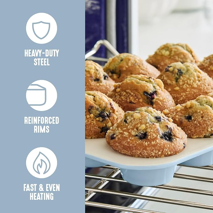 GreenLife 12 Cup Ceramic Nonstick Muffin Pan, Blue Haze | 11.4" x 1.9" x 15.9", PFAS-Free Nonstick, Cupcake Tin, Easy Release, Even Heating, Wipe Clean, Heavy Duty, Warp Resistant