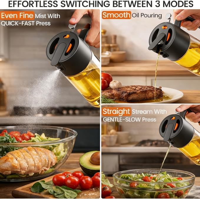 Costop Professional 500ml Glass Oil Sprayer - 3-in-1 Kitchen Tool: Fine Mist, Stream & Pour | Leak-Proof Design for Air Fryer, BBQ & Cooking | BPA-Free