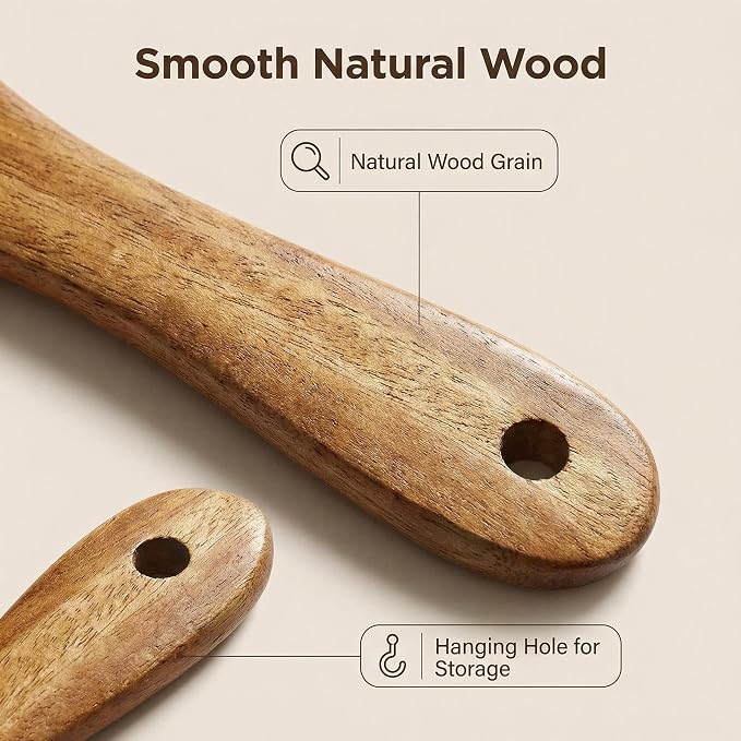 AOOSY Skinny Spurtle,11" Acacia Wood Spatula for Sourdough, Mixing | Long Handle Wooden Spatula for Sourdough Starter,Reaching Bottom of Jars, Spurtles Kitchen Tools for NonStick Cookware