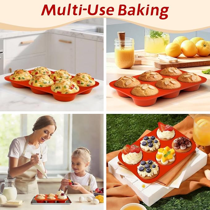 SINBEE Silicone Muffin Pans for Baking - 3 Pack Silicone Molds 6 Cups Nonstick Cupcake Pan for Baking BPA Free Cake Pop Mold Egg Muffins | BPA Free, Cake Pop Mold, Egg Muffins