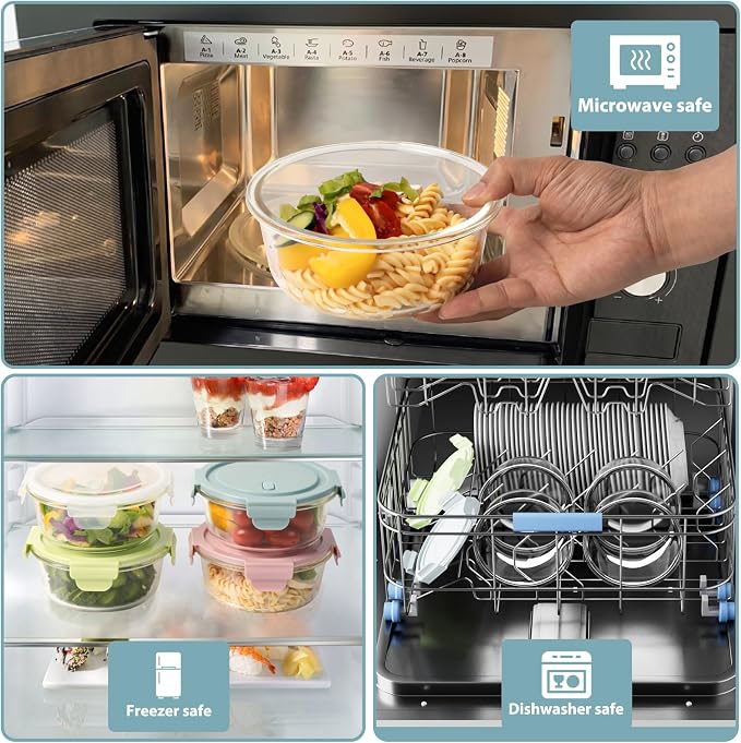 2.5 Cup/20oz Glass Meal Prep Food Storage Containers with lids Set, 4 Pack | Airtight Leakproof丨Borosilicate Glass丨Food Grade丨Heat-Resistant丨BPA-Free丨Oven Microwave Dishwasher Freezer Safe丨Round