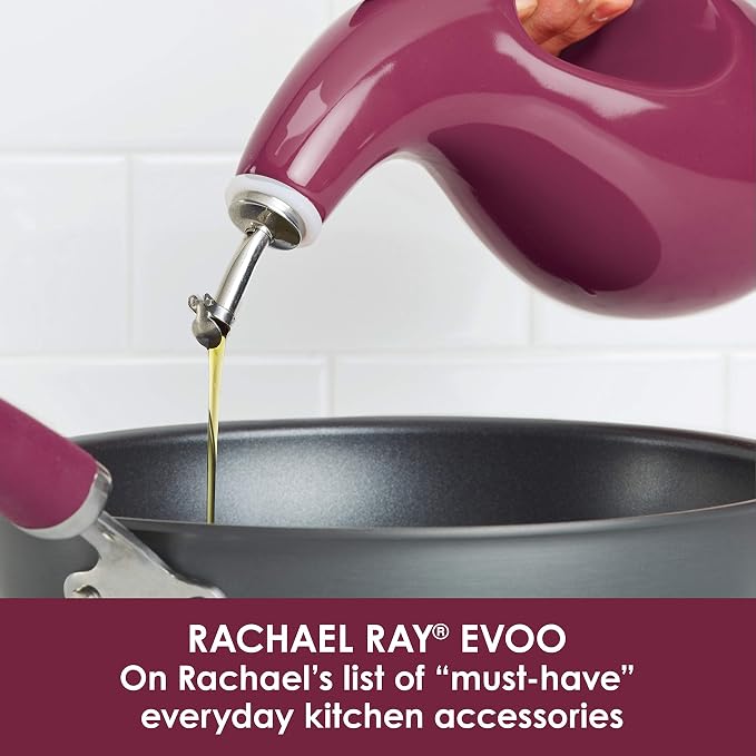 Rachael Ray Solid Glaze Ceramics EVOO Olive Oil Bottle Dispenser with Spout - 24 Ounce , Red