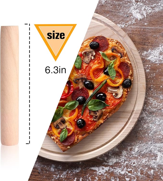 Patelai 50 Pieces Small Wooden Rolling Pin, Dumpling Dough Roller Wooden Mini Rolling Pins Kitchen Utensil Tool for Fondant, Pasta, Bread, Pastry, Cookies, Pizza, Pie, Cylinder Style, 6.3 Inch