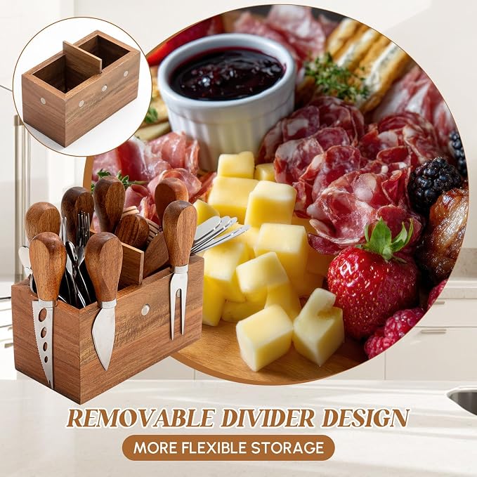 Hushee 44 Pcs Charcuterie Boards Accessories with Magnetic Acacia Wood Holder Wooden Cheese Knife Set for Wood Handle Knives for Cheese Knife Slicer with Tongs, Spoons, Forks, Honey Dipper (Style 2)