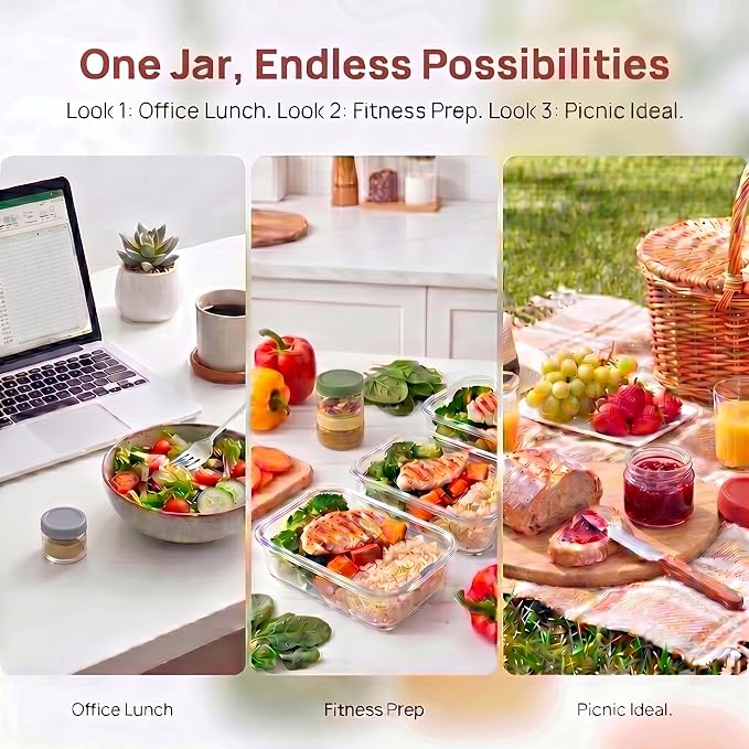 2oz Glass Dressing Containers With Lids, Sauce Jars for Lunch, 12pk | Airtight ,BPA Free,Perfect for to go lunch box Accessories , Dishwansher safe
