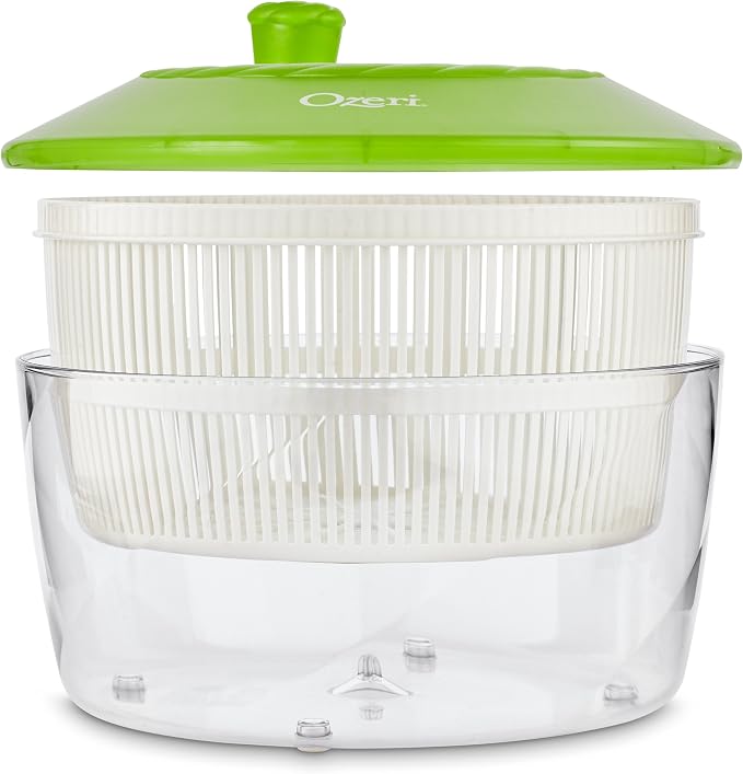 Ozeri Italian Made Fresca Salad Spinner and Serving Bowl, BPA-Free, Green, 4.4 qt