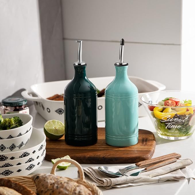 Sweejar Ceramic Olive Oil Dispenser Bottle, Opaque Oil Cruet Protects to Reduce Oxidation, Suitable for Storage Vinegar, Coffee Syrups & Other Liquids, Pack of 1, 15.5 Fl Oz(Jade)