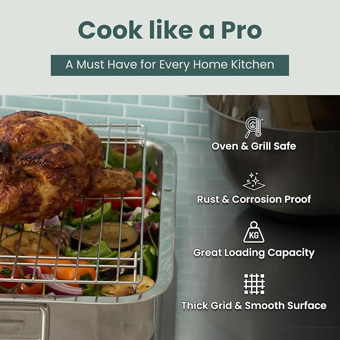Ultra Cuisine Heavy Duty 3 Tiers Stackable, 16" x 10" Cooling Rack for Cooking and Baking - Professional Grade Premium 100% Stainless Steel Baking Rack & Wire Cooling Mesh - Dishwasher Safe - Pack 3