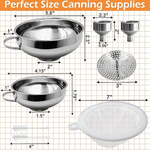 6 Pack Stainless Steel Canning Funnel for Filling Mason Jar with Mesh Strainer, Wide & Narrow Mouth Funnels for Kitchen Use, Filling Bottles & Dry Ingredients, Kitchen Gadgets Canning Supplies Kit
