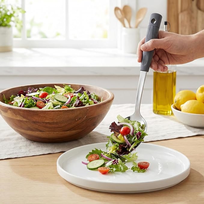 Serving Spoon Set with Silicone Handles,2-Piece spoon | Stainless Steel Serving Spoon, Slotted Spoon & Soup Ladle Set for Buffet and Home Kitchen