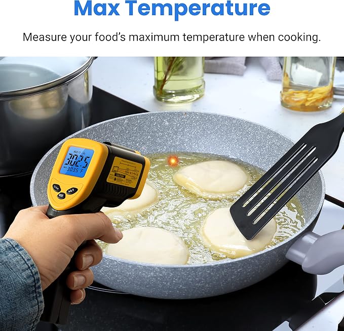 Etekcity Infrared Thermometer Laser Temperature Gun, -58°F to 1130°F | Adjustable Emissivity, MAX Display, Pizza Oven, BBQ, Meat, Candy, HVAC, Refrigerator, Non-Contact Temperature Measurement