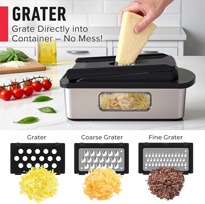 MUELLER HOME Pro-Series 10-in-1, 8 Blade Stainless Steel Multi Vegetable Chopper And Mandoline Slicer, Kitchen Tools and Gadgets, Food and Veggie Chopper, Mincer, Dicer, French Fry Cutter, Black
