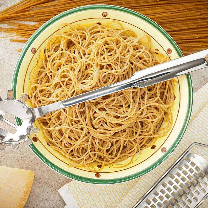 Restaurantware Met Lux 13 Inch Pasta Server 1 Heat-Resistant Spaghetti Fork - Slotted Ergonomic Handle Stainless Steel Noodle Spoon Kitchen Pasta Fork For Cooking Noodles Durable