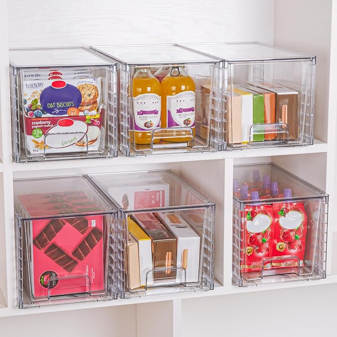 Vtopmart 2 Pack Large Stackable Storage Drawers, Clear | Easily Assemble Acrylic, Bathroom Closet Undersink Organizers, Plastic Bins for Kitchen Cabinets, Pantry, Makeup, Medicine