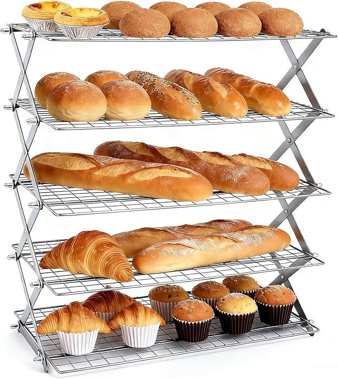 5 Tier Collapsible Cooling Rack, 2/3/4/5-Tier Upgraded,Adjustable ＆ Stackable Baking Rack, 5 Modes Cooling Racks for Cooking and Baking, Roasting ＆ Grilling Gifts for Picnic Party