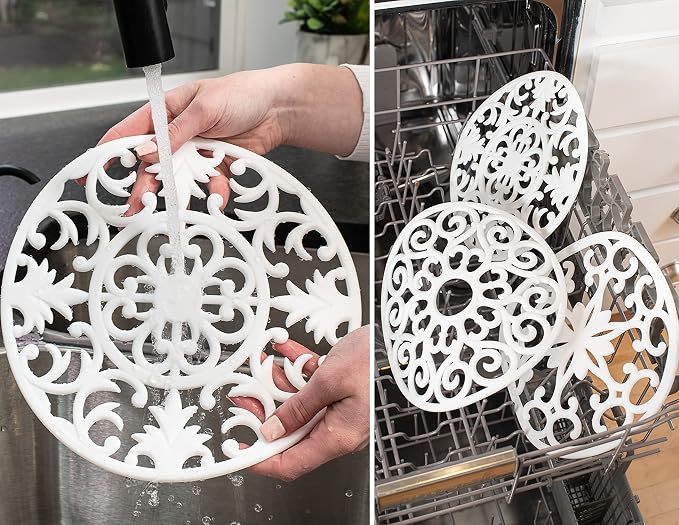 GASARE, Extra Large, Thick, 10" Silicone Trivets for Hot Dishes, Pots, and Pans, Hot Pads for Countertops, Flexible, Dishwasher Safe, 10 x ¼ Inches, Set of 3, White
