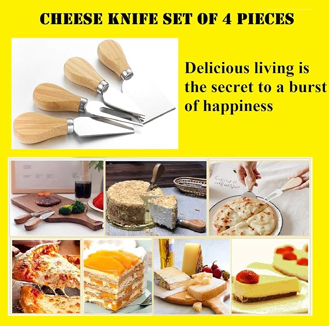 LTWQLing 4-Piece Cheese Knives Set, Stainless Steel Cheese Slicer with Wood Handle for Party Trays and Dinner Table