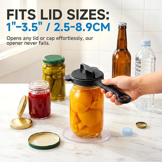 2026 Upgraded 4-in-1 Jar Opener - Adjustable Stainless Steel Lid Remover for Seniors & Arthritis Sufferers (Black)