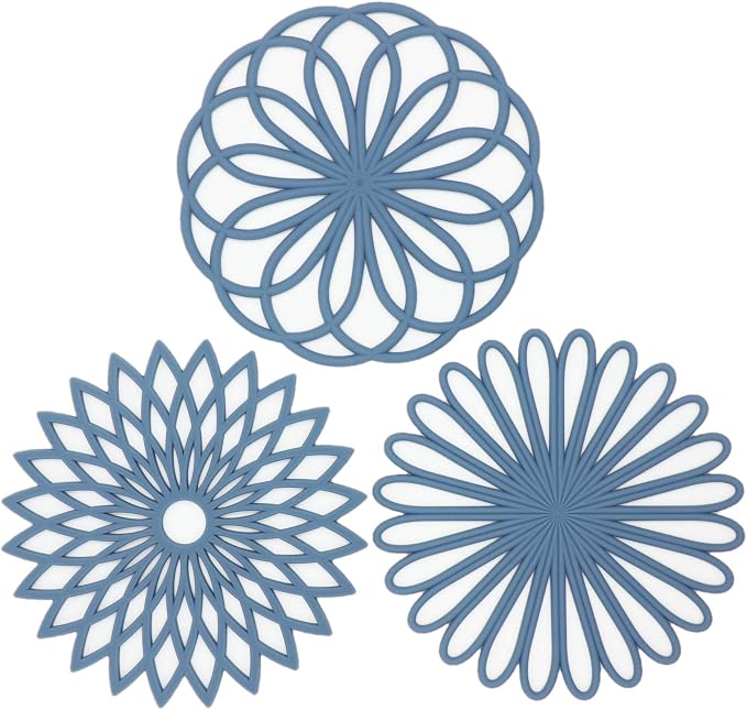 Silicone Trivets for Hot Dishes, Pots and Pans, Trivet Mat Hot Pads for Kitchen, Round Heat Resistant Mats Countertop, Trivets Table & Quartz Countertops Decor Blue Set 3