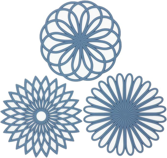 Silicone Trivets for Hot Dishes, Pots and Pans, Trivet Mat Hot Pads for Kitchen, Round Heat Resistant Mats Countertop, Trivets Table & Quartz Countertops Decor Blue Set 3