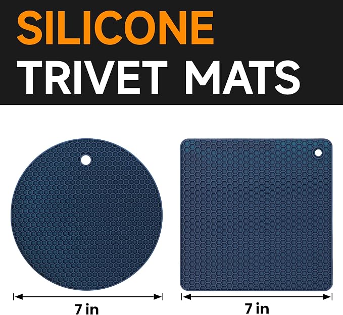 Trivets for Hot Dishes, Non-Slip Hot Pads for Kitchen Countertop Protector, 4-Pack Heat Resistant Silicone Trivets for Hot Pots and Pans Food Grade Silicone Navy Blue