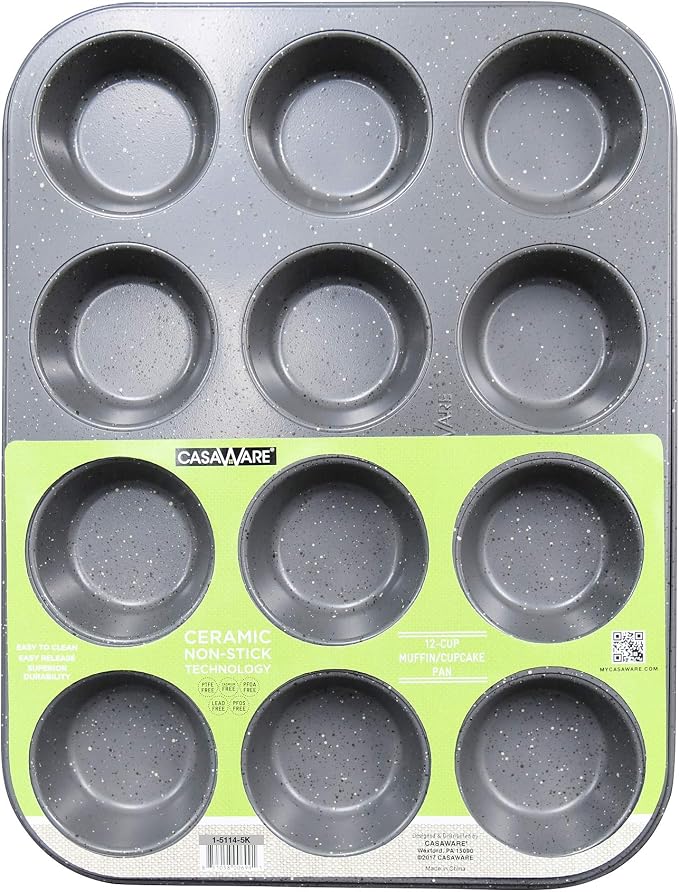 casaWare Ceramic Coated NonStick 12 Cup Muffin Pan (Silver Granite)