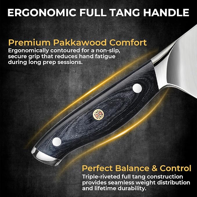 DiiHAUZZ Chef Knife, 8 Inch Ultra Sharp Kitchen Knife, Professional High Carbon Steel Chefs Knife with Full-Tang Ergonomic Handle for Meat Cutting, Vegetable Slicing and Chopping, Gift Box