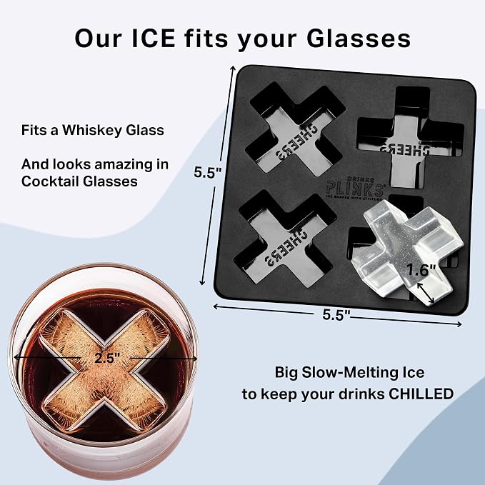 DRINKSPLINKS Custom Letter X Ice Cube Molds. Monogram Ice Cube Mold with Initials. Large Monogrammed Silicone Trays for Bourbon, Whiskey and Cocktails. Fun, Customized Gifts for Men and Women.