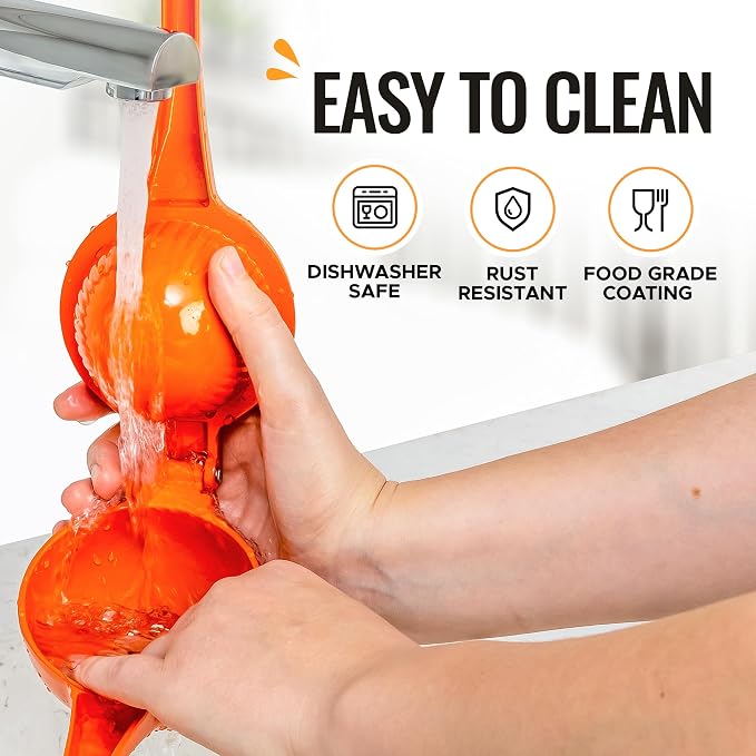 Zulay Kitchen Premium Metal Orange Squeezer – Heavy-Duty Manual Citrus Juicer for Maximum Juice Extraction – Ergonomic, Easy to Clean, Dishwasher Safe (Orange)