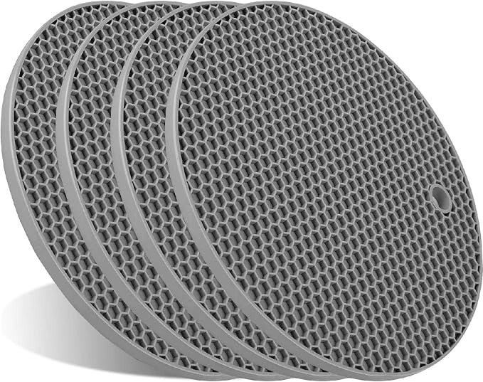 4 Pcs Trivets for Hot Dishes, Kitchen Heat Resistant Silicone Trivet, Extra Thick, Large, Non Slip (2. Gray)