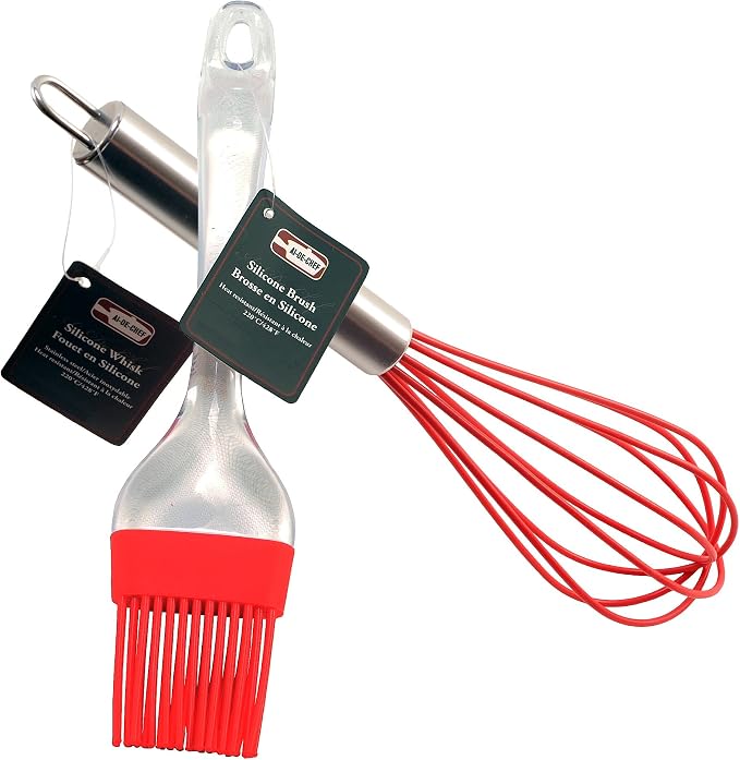Silicone Whisk and Basting Brush Combo - Stainless Steel & Silicone Whisk for Blending, Beating & Stirring - Silicone Basting Brush, Pastry Brush, BBQ Brush. By Ai-De-Chef (2-Pack, Whisk, Spatula)