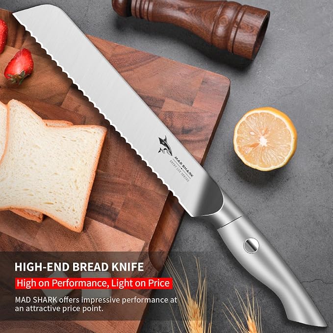 MAD SHARK Bread Knife 8 Inch, Razor Sharp Blade from German Molybdenum-vanadium Steel, Professional Serrated Bread Knife for Homemade Bread, Sourdough Cutting (8 inch)