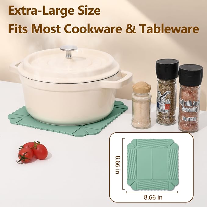 Magnetic Silicone Trivet & Pot Holder, Kitchen Heat Resistant Mat | Trivets for Hot Dishes, Hot Pots & Pans, Non-Slip Hot Pads for Countertops & Dining Table & Oven, Jar Opener & Spoon Rest