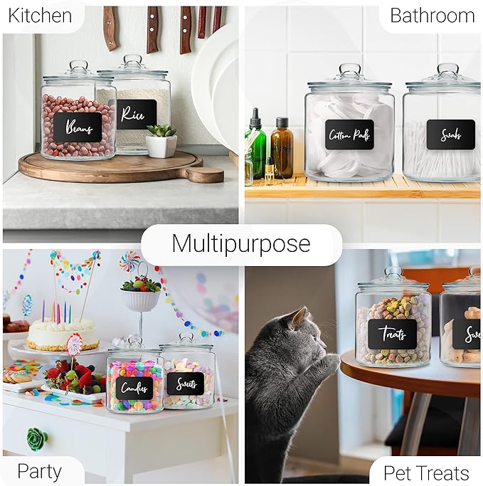 Le’raze 3pc Canister Sets for Kitchen Counter + Labels & Marker - Glass Cookie Jars with Airtight Lids - Food Storage Containers with Lids Airtight for Pantry - Flour, Sugar, Coffee, Christmas gift.