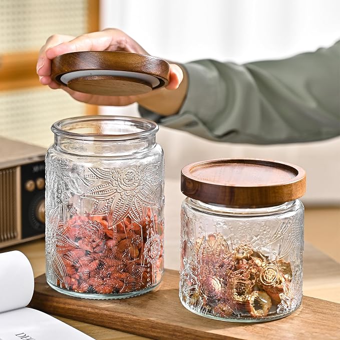 Adodeen Glass Storage Containers With Lids, Glass Jars With Lids, 24OZ | Airtight Glass Food Storage Containers, Kitchen Canisters For Sugar, Coffee, Tea, Spice, Flour, Candy, Pasta, Cereal
