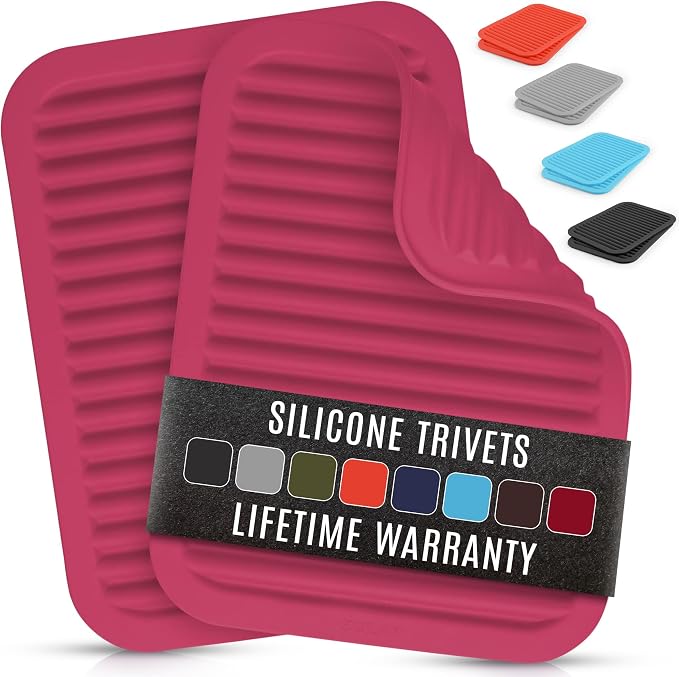 Zulay 2-Pack 9"x12" Silicone Trivets for Hot Pots & Pans – Heat-Resistant, Non-Slip Trivet Mats – Durable, Flexible, Multi-Purpose Hot Pads for Kitchen Counter & Table - Rose Red